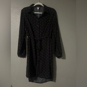 Polka dot shirt dress with drawstring waist